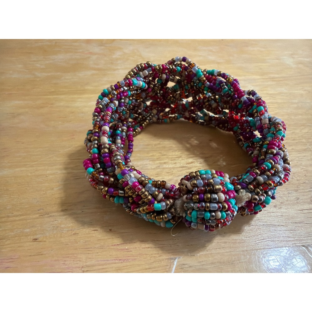 Handmade Multi Strand Braided Seed Bead Bracelet Colorful Boho Chunky - Picture 3 of 5